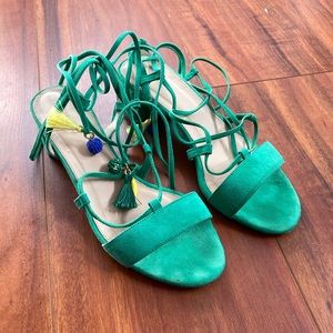 Emerald Suede Lace Up Sandals